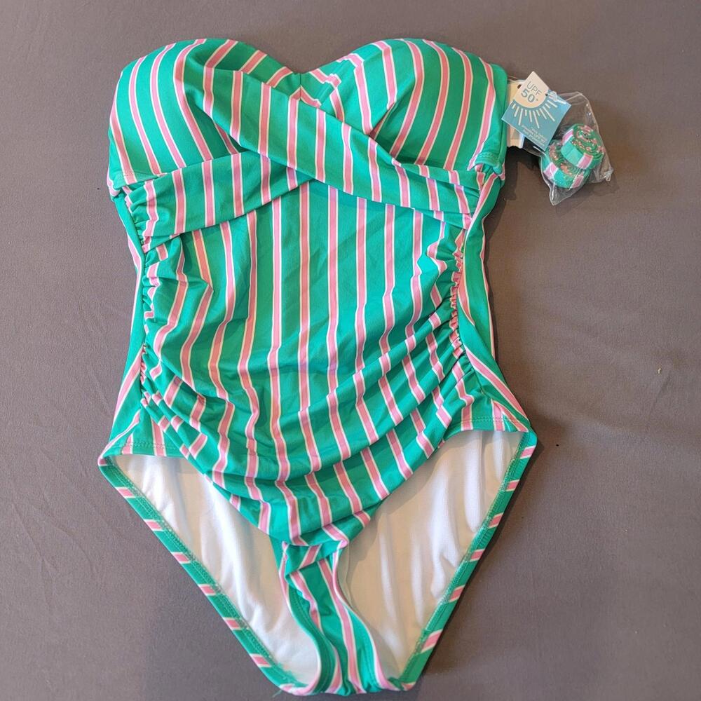 Draper James RSVP One Piece Swimsuit, Womens, X-Large, Green/Pink, New With Tags